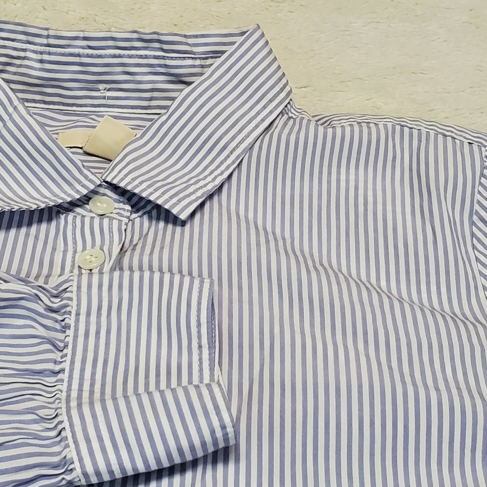 J.  Crew Blue White Striped 1/2 Button Blouse Small Classic Capsule Old‎ Money
